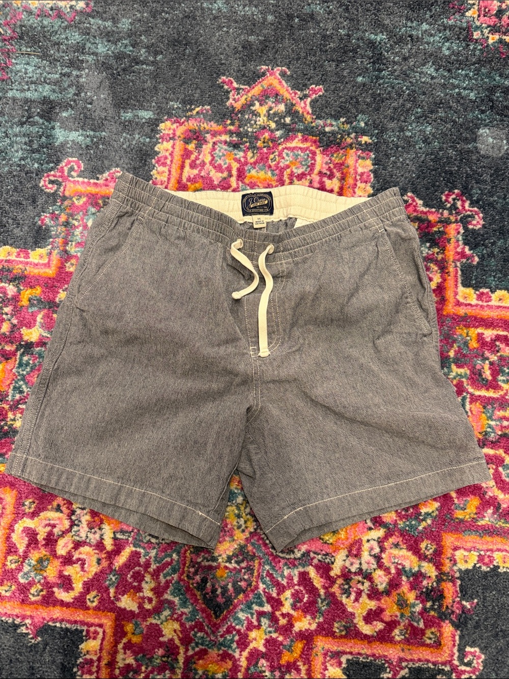 J. Crew Men's Gray Heather Drawstring Shorts with Cream Waistband